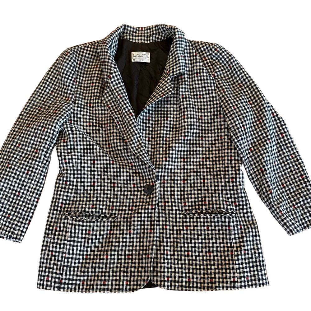 Pendleton Vtg 60s 70s Virgin Wool Black White Gingham Blazer Jacket Womens sz 14